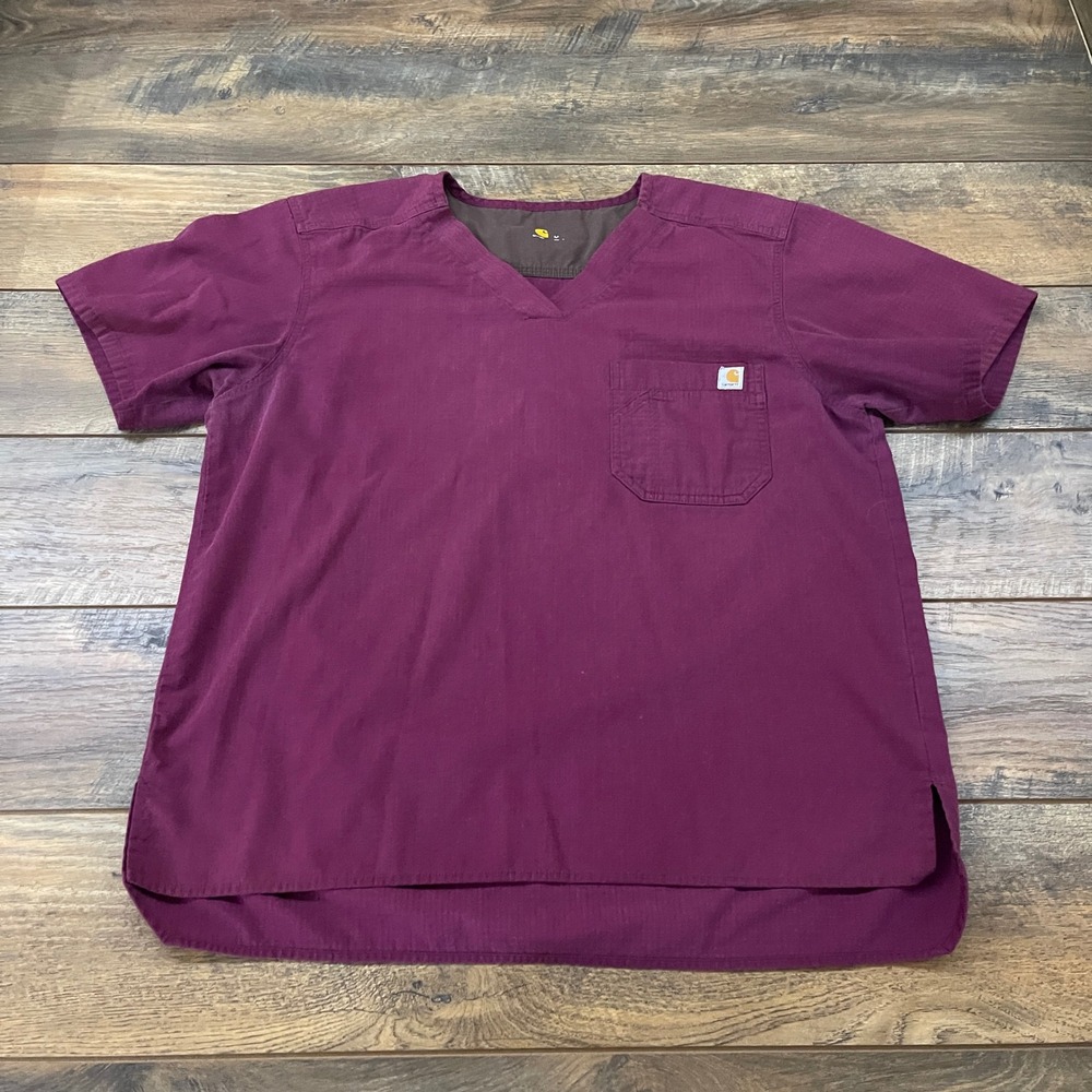 Carhartt Womens Ripstop V-Neck Scrub Top Burgundy Wine Size M Medical Uniform